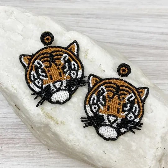 Beaded Tiger Earrings