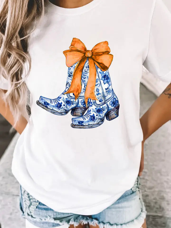 Orange & Blue Cowboy Boots Tee
