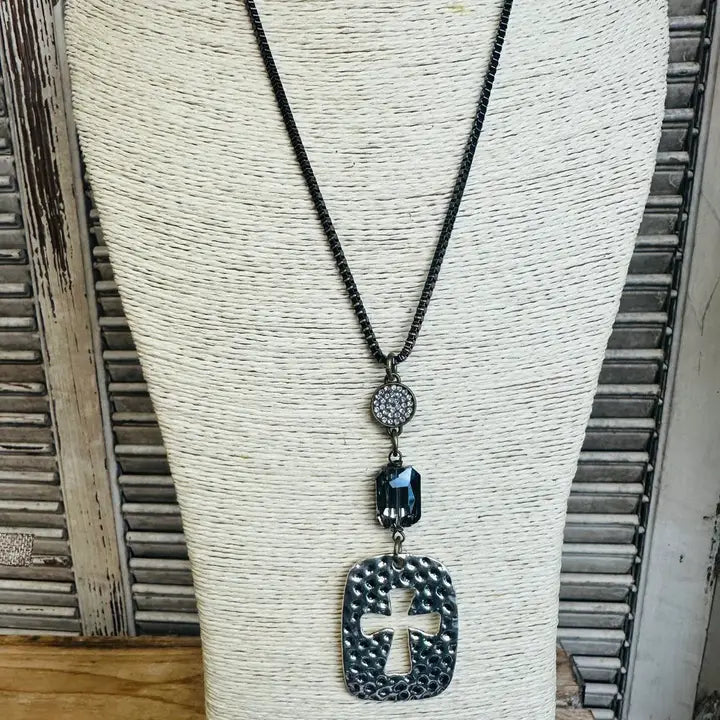 Smokey Silver Cross Necklace