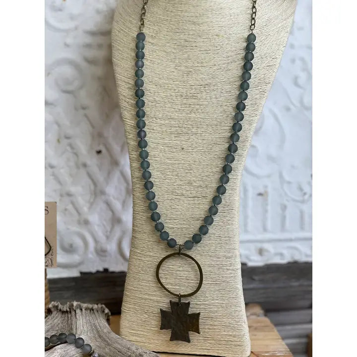 Smokey Ring Cross Necklace